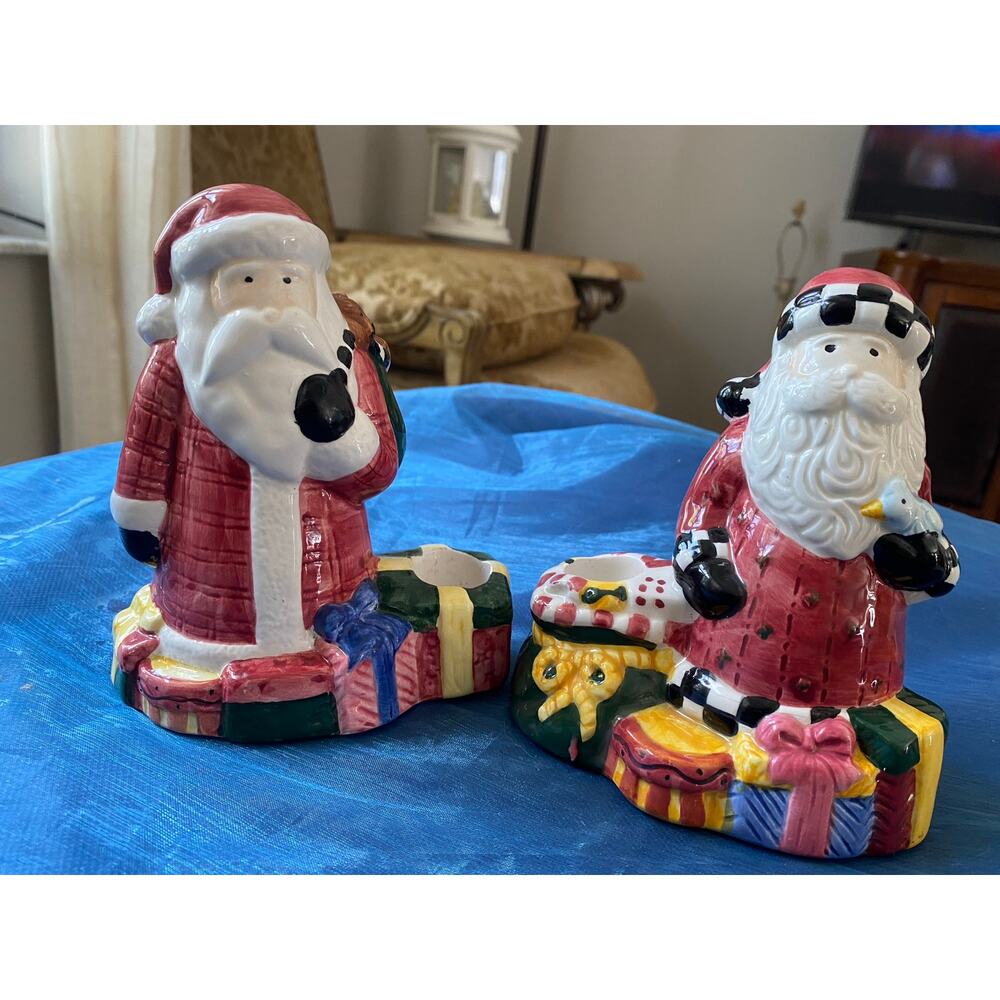 2 vintage ceramic candle holder is from the 1997 Sakura "Magic of Santa